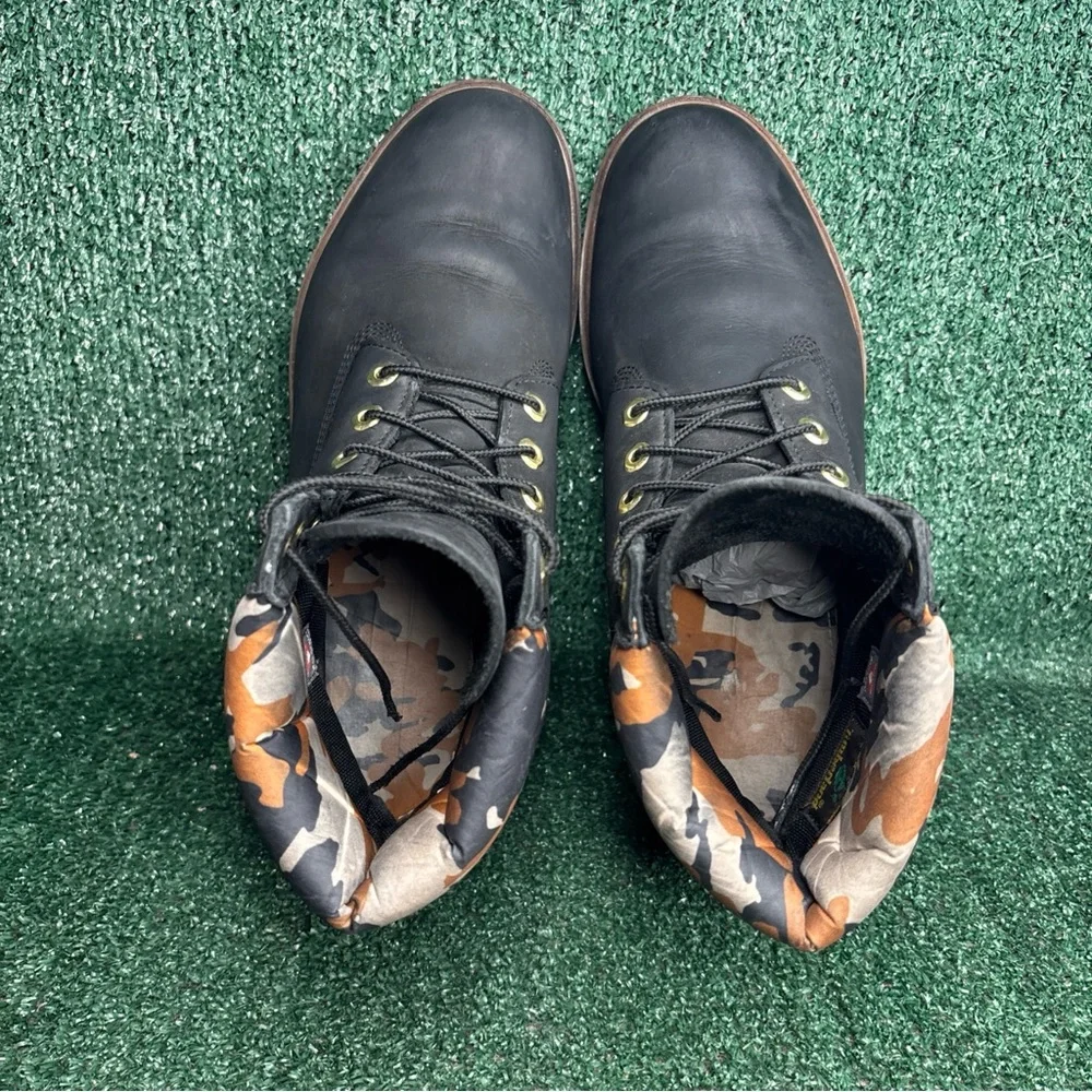 Timberland Mens Boots Black Camo Nubuck Premium 6 Inch Waterproof Outdoor Sz 12
